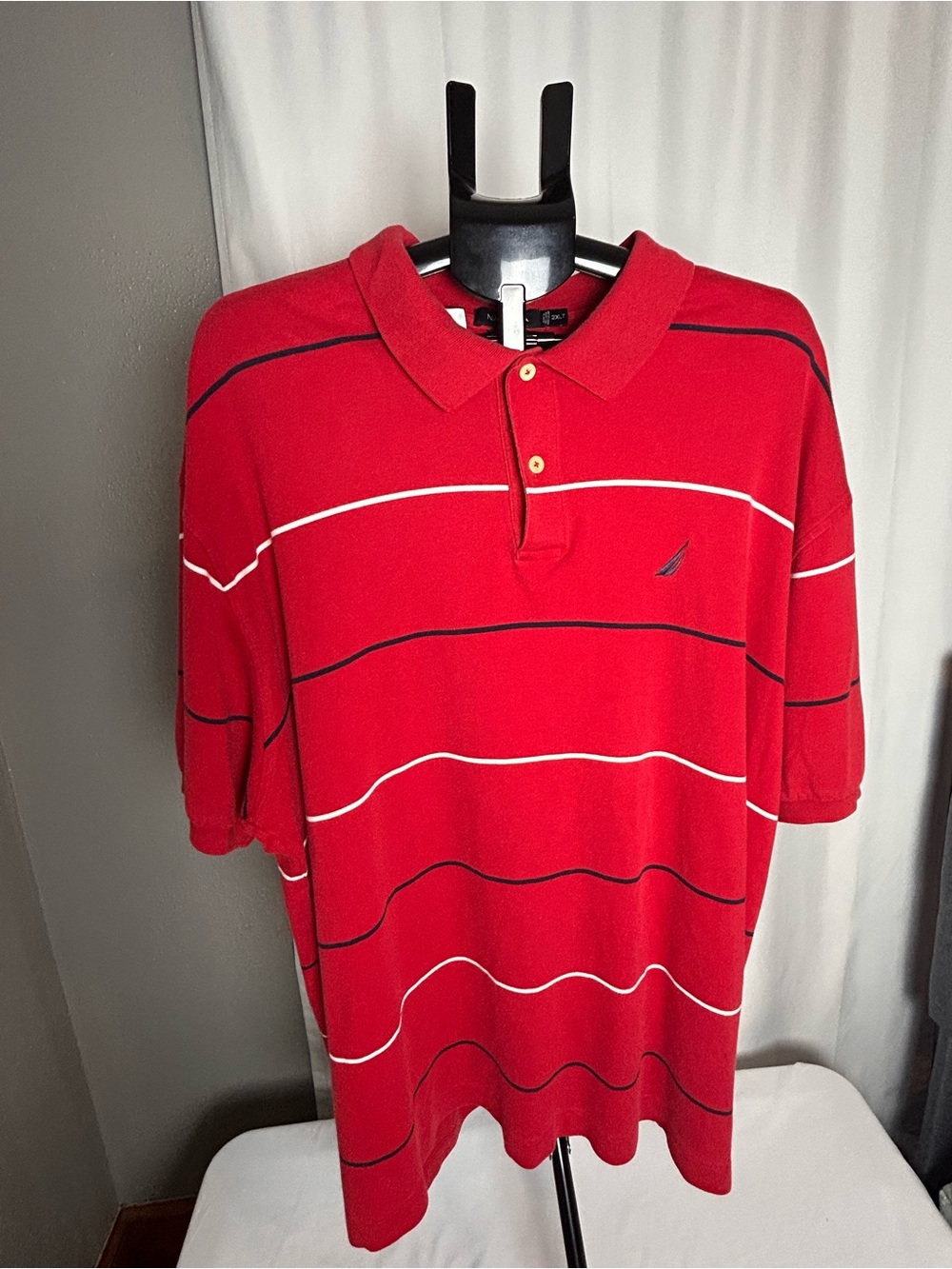 Nautica Red Polo with Black and White Stripes